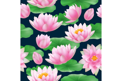 Lotus seamless pattern. Colored tropical nature flowers lotus buds wit