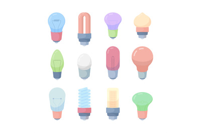 Electricity bulbs. Idea concept symbols lights icons garish vector bul