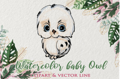 Baby owl clipart, watercolor illustrtation, baby owl, Cute owl, Woodla