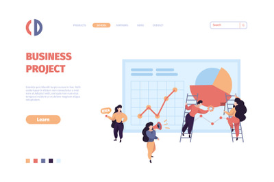 Business landing. Managing marketing processes success startup workflo