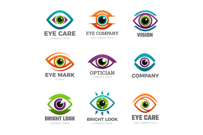 Eyes logo. Optical symbols for ophthalmology clinic clean vision recen