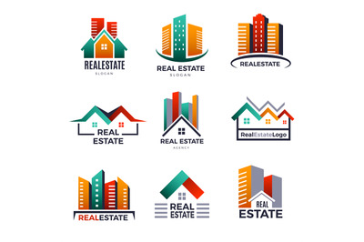 Real estate logo. Buildings luxury houses home pictures stylized recen