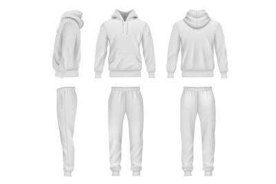 Sportswear. Hoodie mockup tracksuit sweatpants for men decent vector t