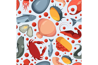 Seafood pattern. Textile design with marine underwater animals lobster