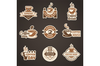 Coffee logo. Mug with coffee beans symbols for logo design stylized st