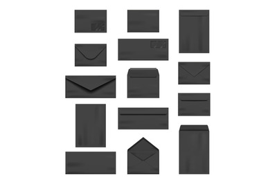 Black envelopes. Luxury dark template of a4 business letters opening a