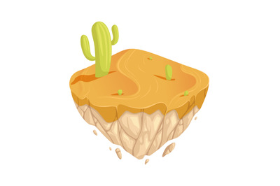 Desert location. Isometric island with sand and cacti. Green cactus gr