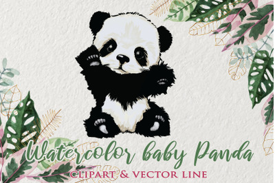 Baby Panda clipart, watercolor illustrtation, bear panda png, Cute pan