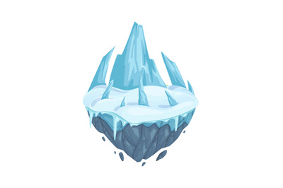 Isometric ice rock. Isolated cartoon islands with mountain and snow. W