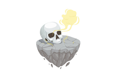 Skull on stones. Isometric game location element&2C; human bones on rock