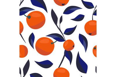 Contemporary art pattern. Juicy oranges and blue leaves. Abstract frui