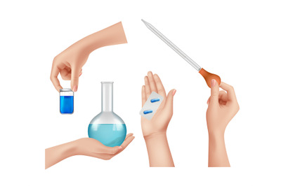 Medications. Pharmaceutical elements, vaccine and pills. Isolated hand