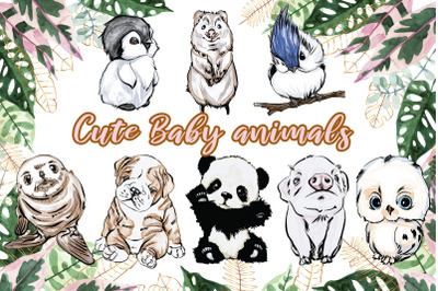 Baby animals clipart BUNDLE, watercolor animal PNG