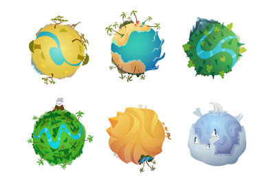 Cartoon planet. Earth visualization of different climatic zones cold a