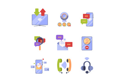 Online communication. Ads icon set concept pictures of internet dialog