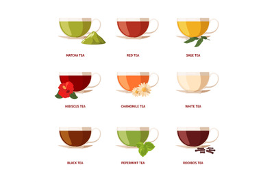 Type of tea. Beverage drinking natural products with green leaves lemo