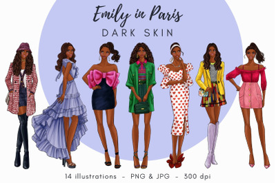 Emily in Paris - Dark Skin Watercolor Fashion Clipart