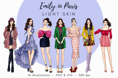 Emily in Paris - Light Skin Watercolor Fashion Clipart