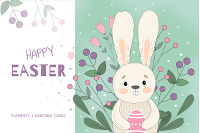 Happy Easter set of vector illustrations and postcards