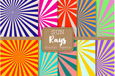 Retro Sun Rays Digital Paper Backdrop Designs