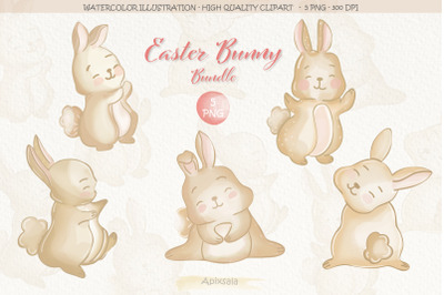 Easter Bunny Watercolor Clipart Bundle