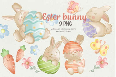 Easter Bunny Watercolor Clipart Bundle