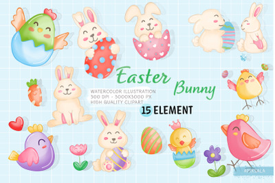 Easter Bunny Watercolor Clipart Bundle