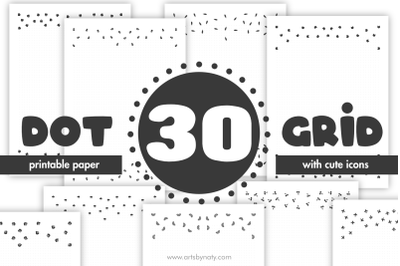 30 Dot Grid KDP paper with cute icons.