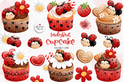 Birthday ladybug cupcake, ladybug clipart, cupcake clipart, birthday ladybug clipart, ladybug cupcake clipart