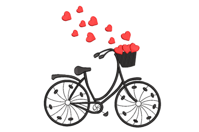 Bicycle with hearts Machine Embroidery Design