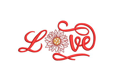 LOVE sign with sunflower&2C; Valentine Machine Embroidery design