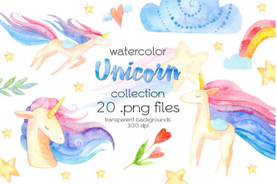 Watercolor Rainbow Unicorn Clipart