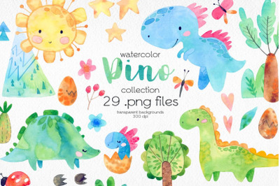 Cute Dinosaurs. Watercolor Clipart