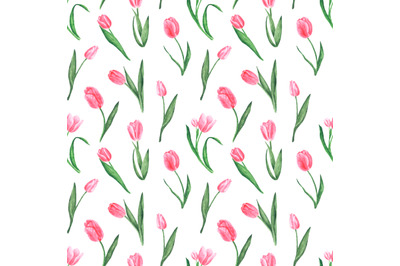 Tulips watercolor seamless pattern. Pink tulips. Spring flowers