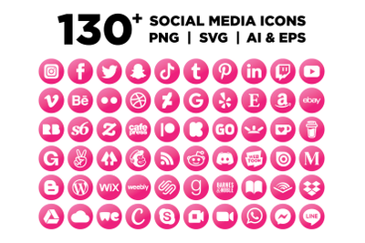 Pink Circle Social Media Icons Set