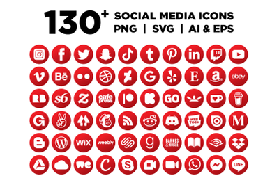 Red Circle Social Media Icons Set