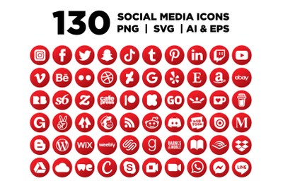 Red Circle Social Media Icons Set