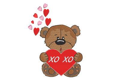 Teddy Bear with heart, xoxo, Valentine Machine Embroidery Design