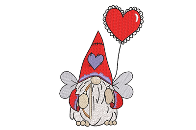 Valentine Cupid Gnome with heart Balloon Machine Embroidery Design