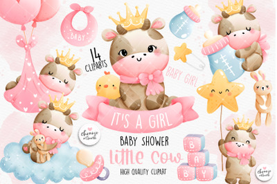 Baby cow clipart, baby girl clipart, baby shower cow clipart, baby sho