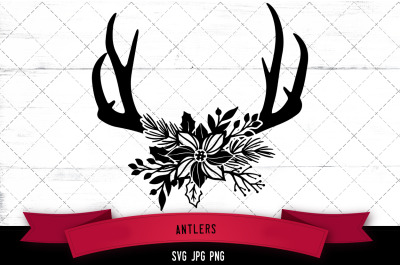 Antlers Floral Silhoette Vector