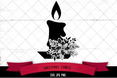 Christmas Candle Floral Silhoette Vector