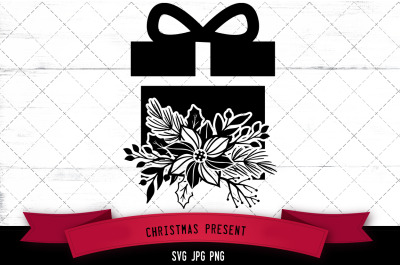 Christmas Present Floral Silhoette Vector