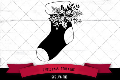 Christmas Stocking Floral Silhoette Vector