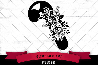 Holiday Candy Cane Floral Silhoette Vector