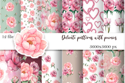 Pink peonies, seamless texture. 12 flower pattern