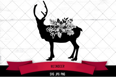 Reindeer Floral Silhoette Vector