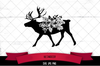 Reindeer Floral Silhoette Vector
