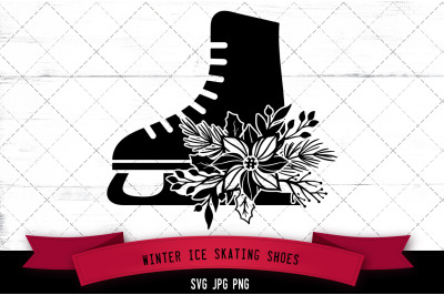 Winter Ice Skating Shoes Floral Silhoette Vector