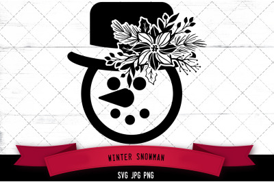 Winter Snowman Floral Silhoette Vector